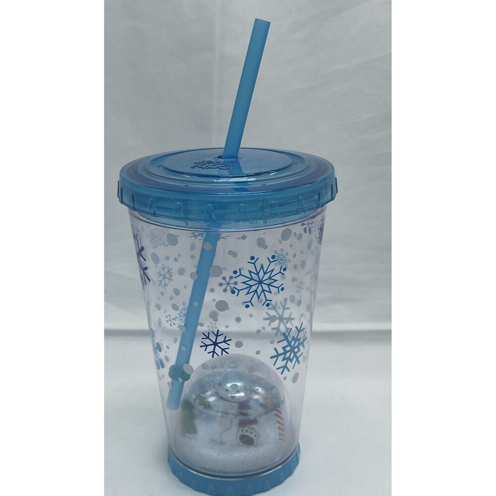 Cool Gear Polar Bear Snow Globe Tumbler 21 oz Blue with Plastic Straw BPA Free